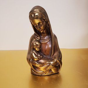 Vintage Metal Bronze Virgin Mother Mary Baby Jesus Sculpture